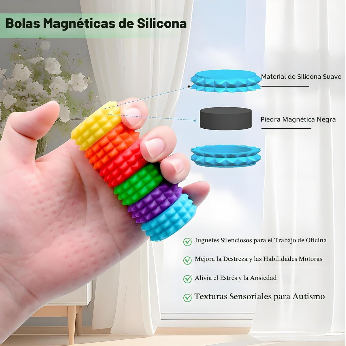 Bolas Magnéticas de Silicona para el Estrés, Paquete de 6 Juguetes...