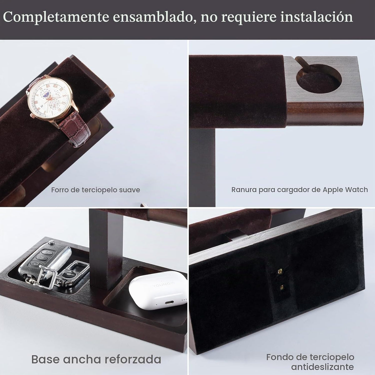 ProCase Soporte de exhibición de reloj de madera para hombres, torr...