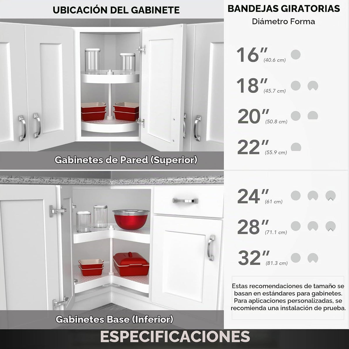 Rev-A-Shelf Estante giratorio de 2 niveles en forma de riñón para g...