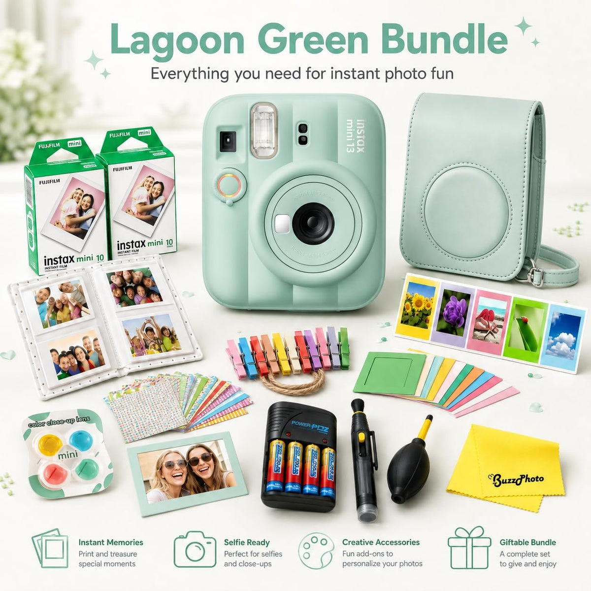 FUJIFILM Instax Mini 13 Lagoon Green - Cámara de película instantán...