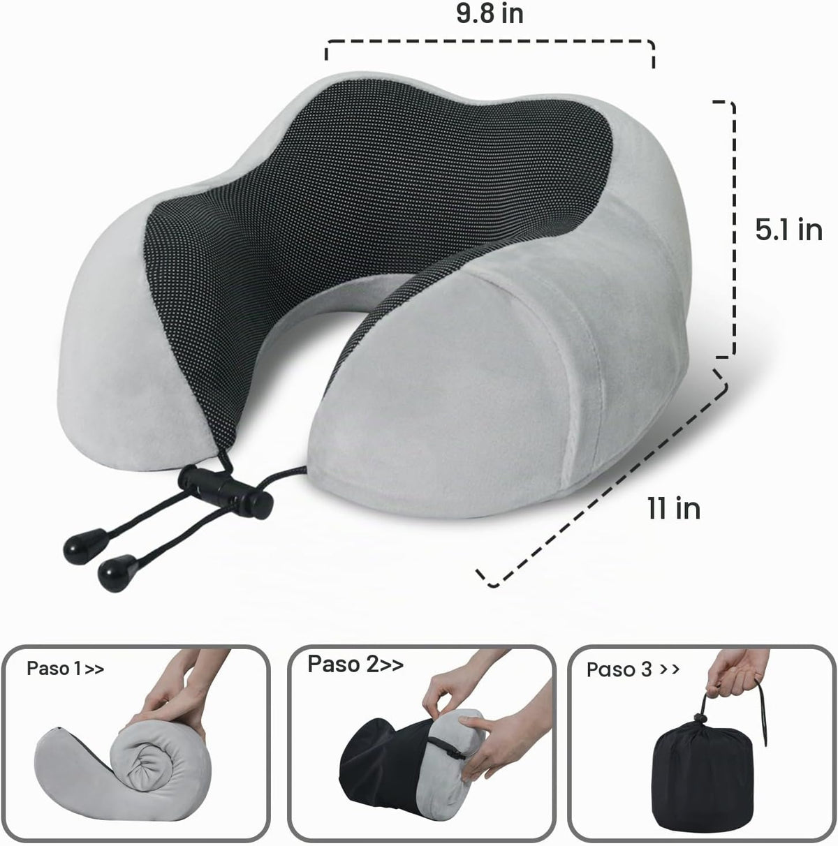Almohada de viaje, almohada de cuello de espuma viscoelástica para...