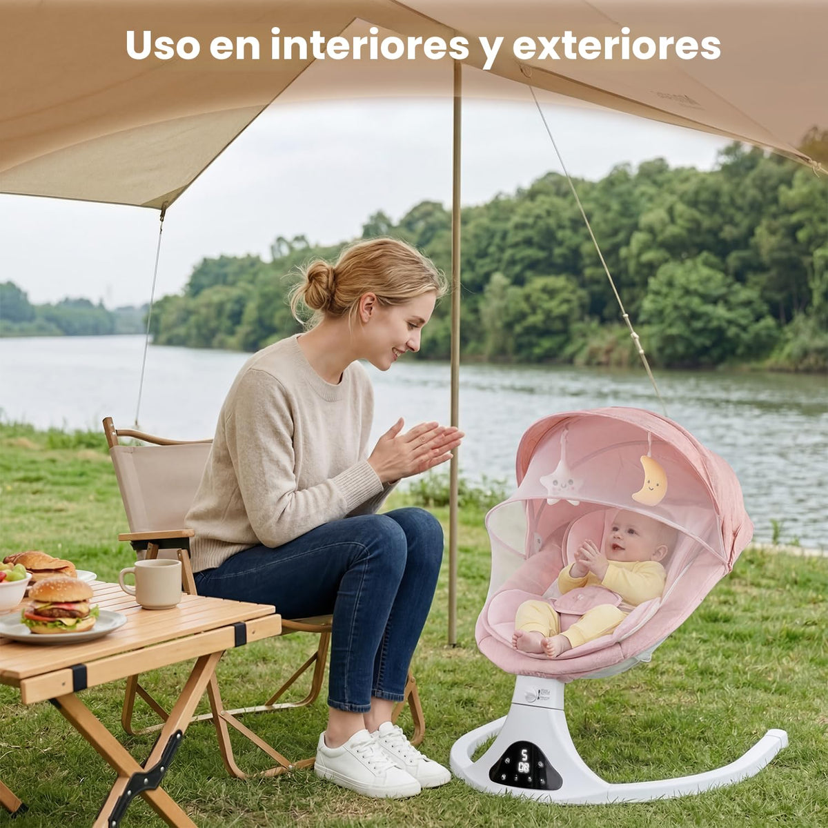 Columpio eléctrico para bebé con control remoto, 5 velocidades, por...