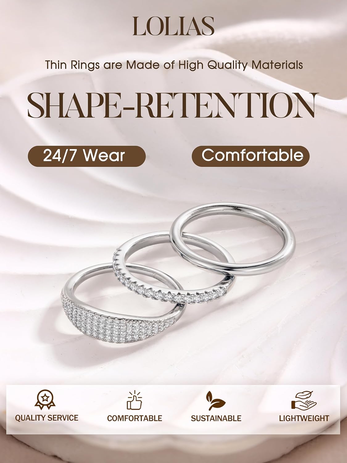 LOLIAS Anillos apilables chapados en oro de 14 quilates para mujer...