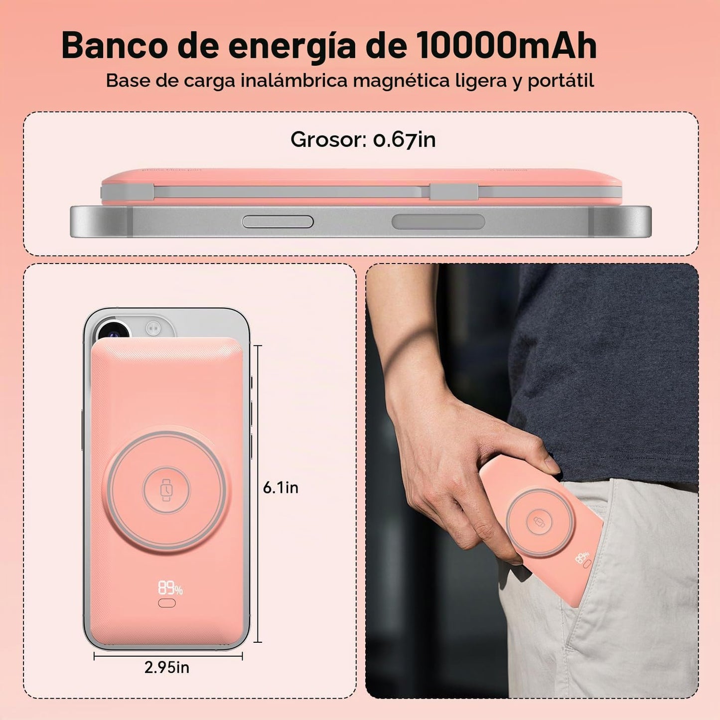 Cargador portátil magnético de 10000 mAh para iWatch y iPhone, 22.5...