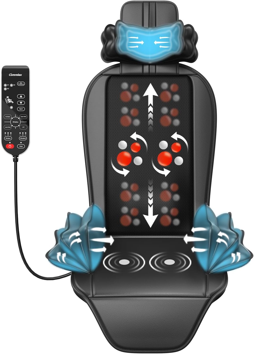 comrelax Shiatsu - Masajeador de espalda con calor, almohadilla par...