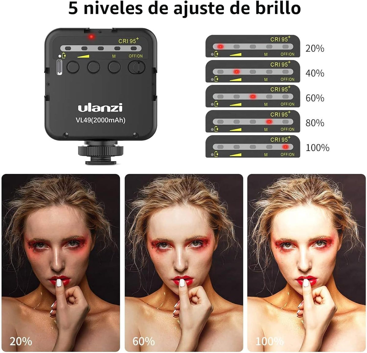 Ulanzi VL49 - Luz de relleno de video LED en cámara, 5500K 2000mAh...