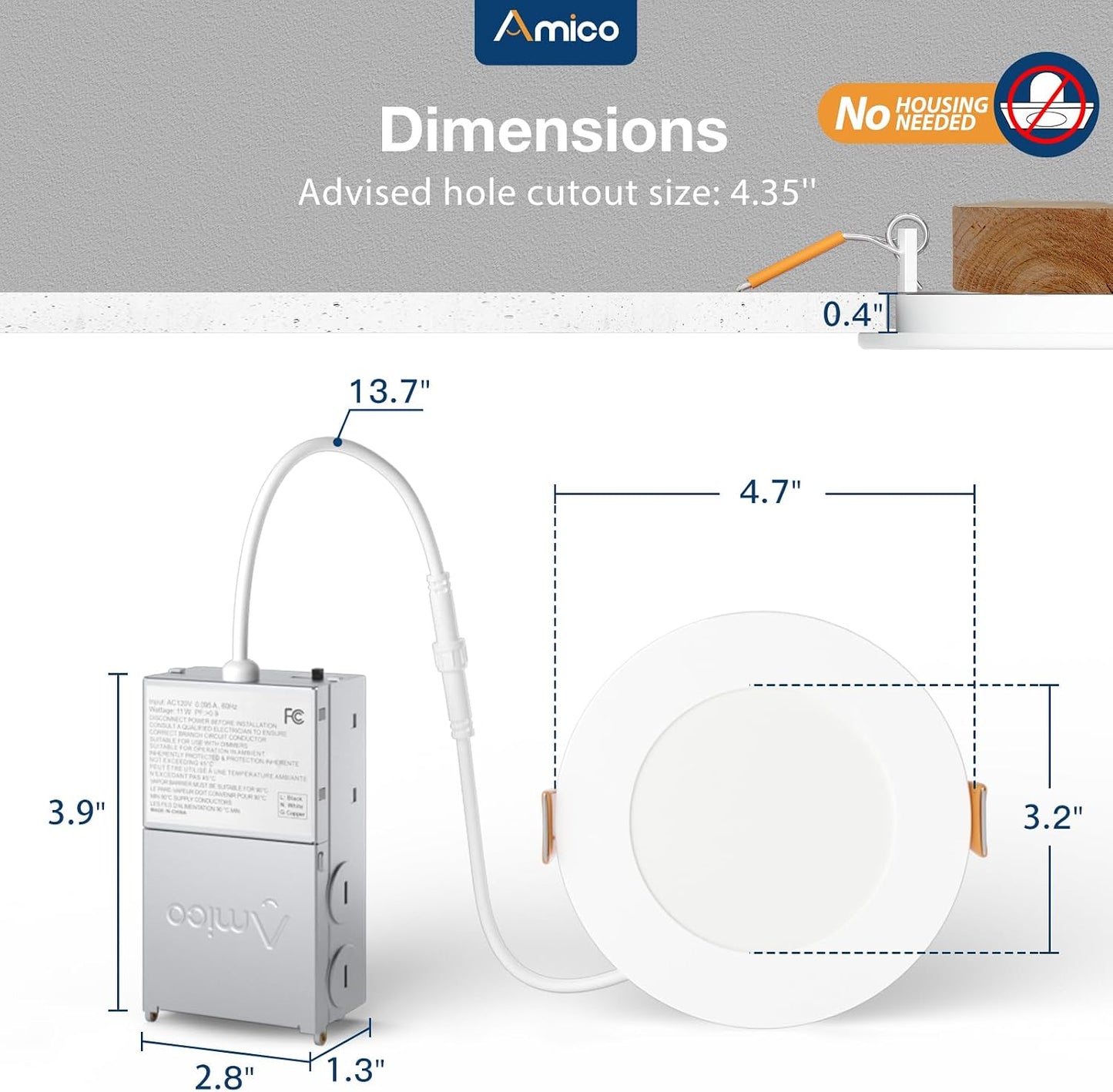 Amico Paquete de 24 luces empotrables LED de 4 pulgadas con caja de...