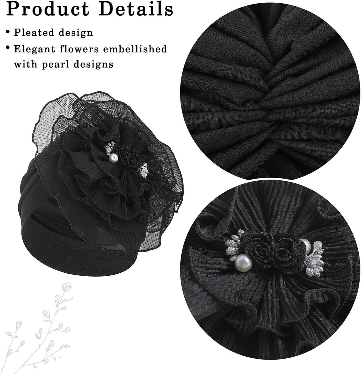 Bohend Gorro de turbantes de flores, nudo de perla, gorro preatado...