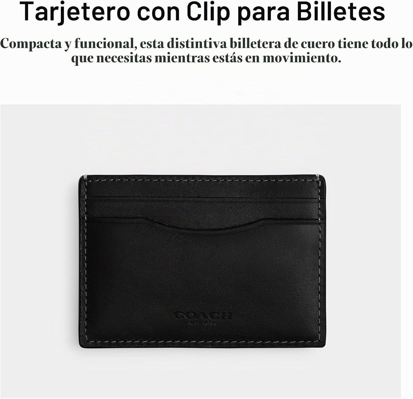 Coach Funda para tarjetas con clip para dinero, negro, talla única