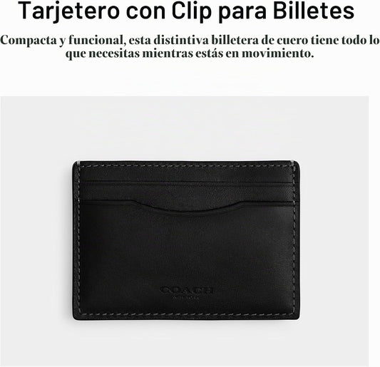 Coach Funda para tarjetas con clip para dinero, negro, talla única