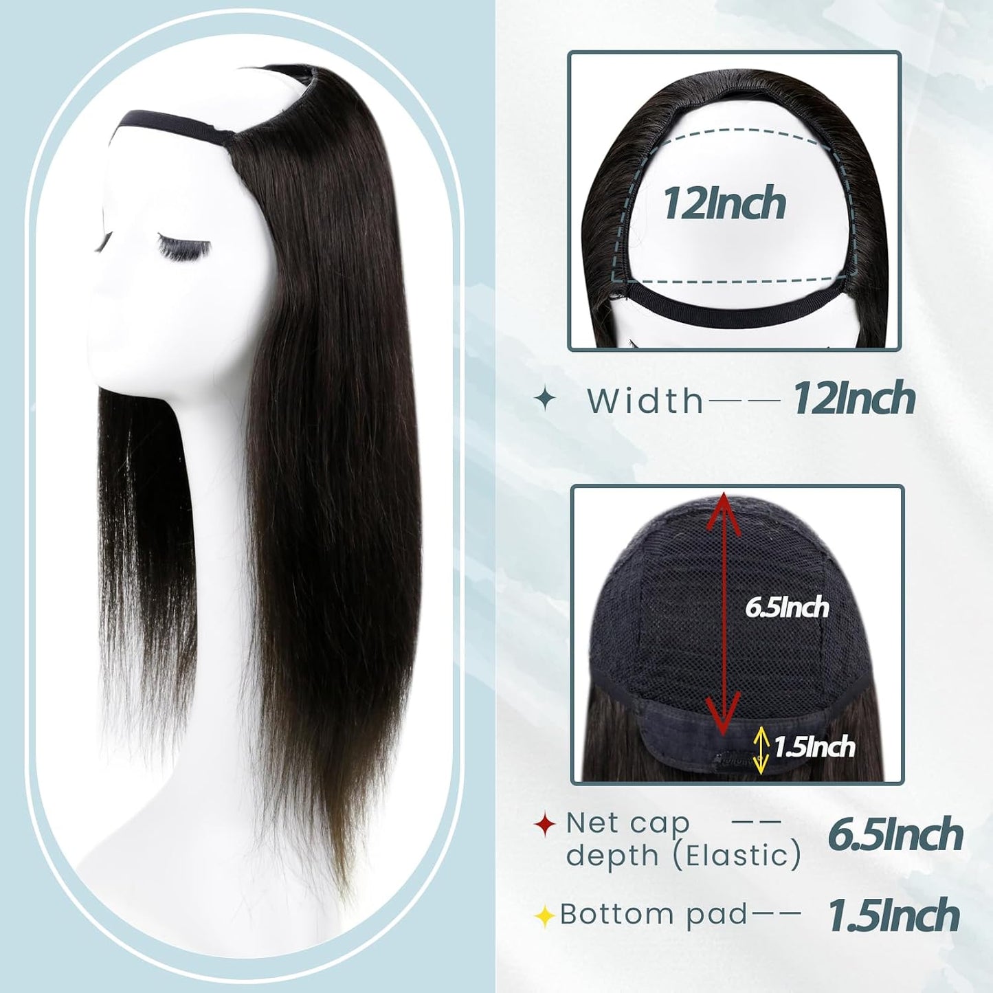 RUNATURE - Peluca de cabello humano con parte en U, sin pegamento,...