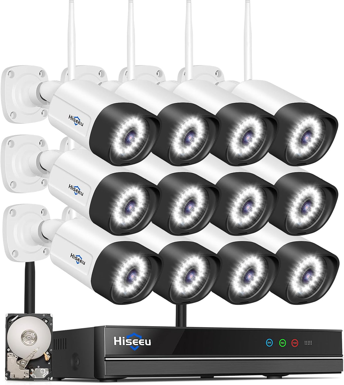 Hiseeu Sistema de cámara de seguridad inalámbrica de 5MP con 12 cám...