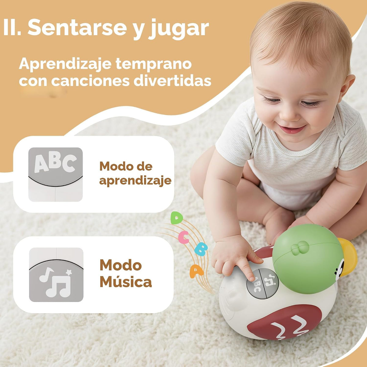 iPlay, iLearn Juguete musical de pato para bebé, juguete para gatea...