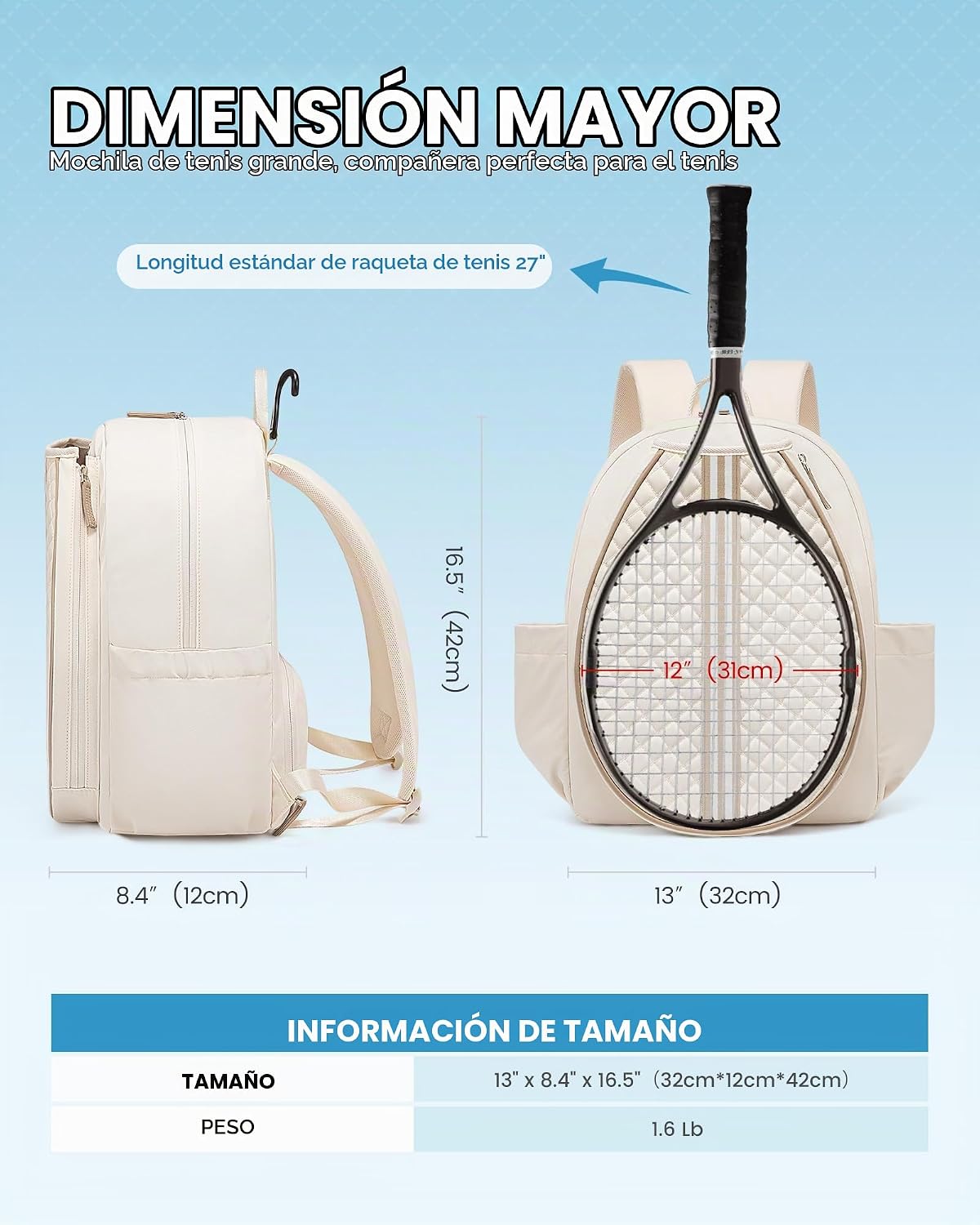 Mochila de tenis Sucipi, mochila de tenis acolchada con bandolera c...