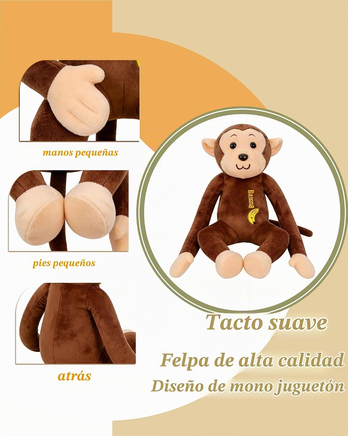 LHTWLF Adorable mono de peluche, mono de peluche colgante de brazo...