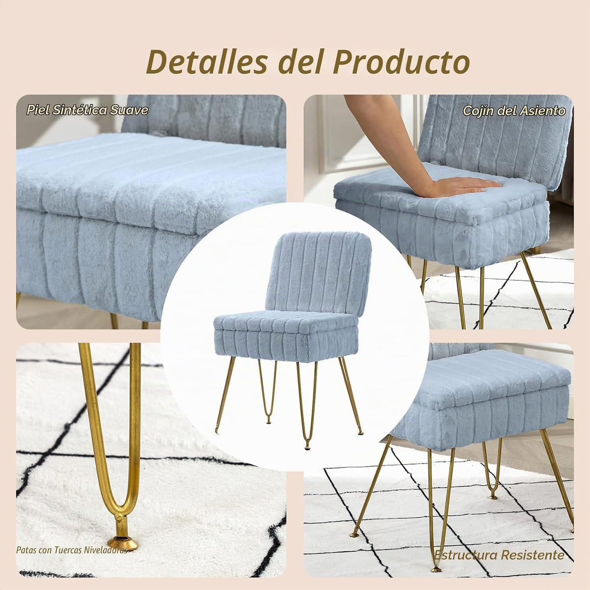 Manyday Silla de tocador con almacenamiento, cómoda otomana con res...