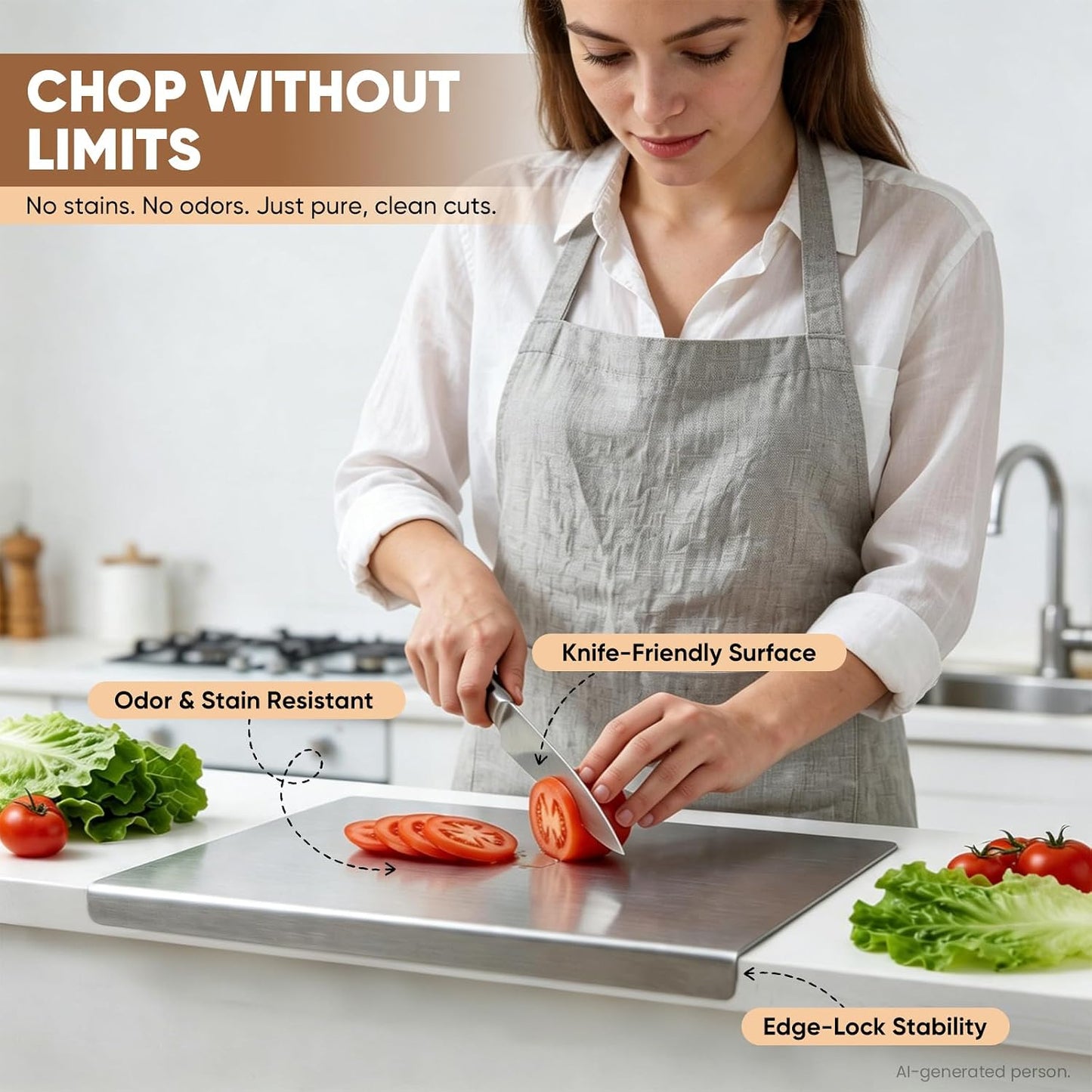 Sakerplus Tabla de cortar de cocina de acero inoxidable con labio,...