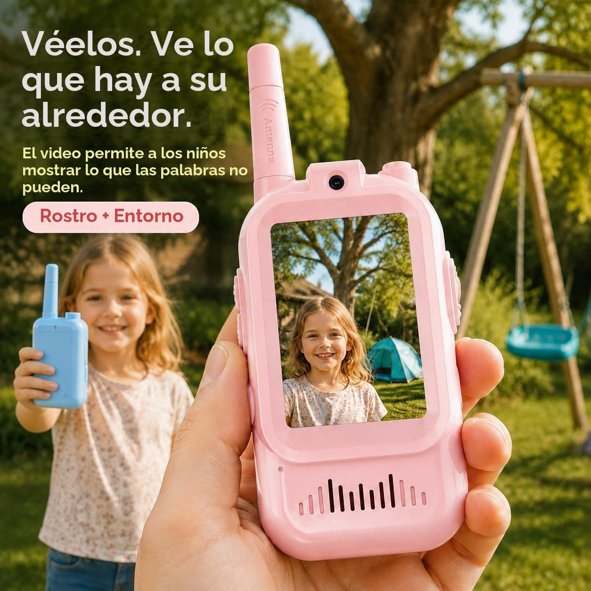 Walkie Talkies de video para niños, paquete de 2 recargables con pa...