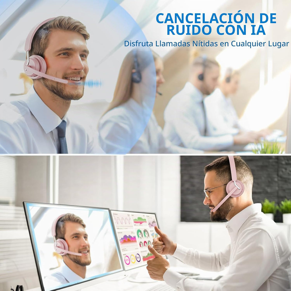 awatrue Auriculares inalámbricos con micrófono para el trabajo, aur...