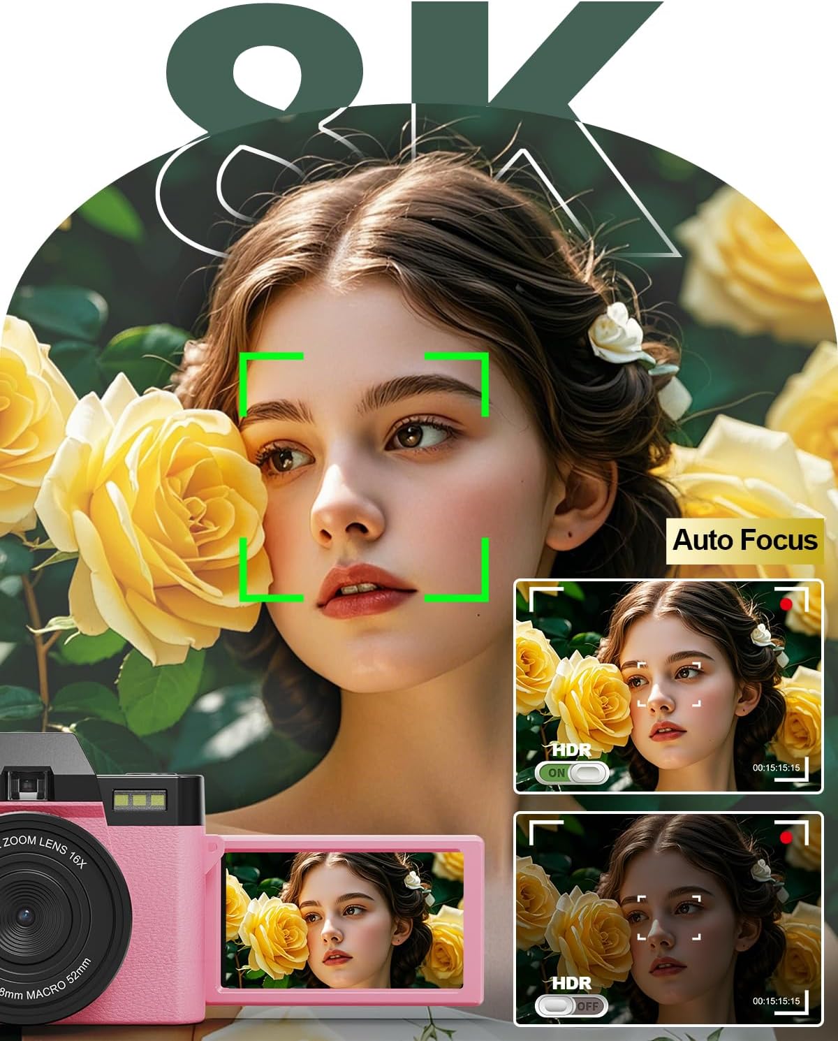 Cámaras digitales 8K 64MP para fotografía, zoom 16X, 3 filtros de c...