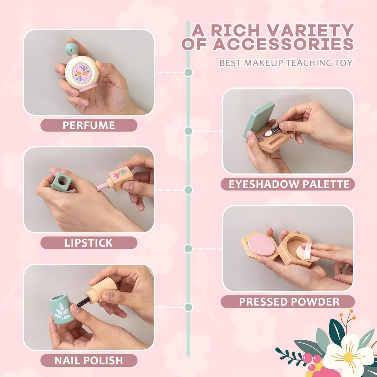 Masonbaby Juego de juguetes de maquillaje de madera para niños de 3...