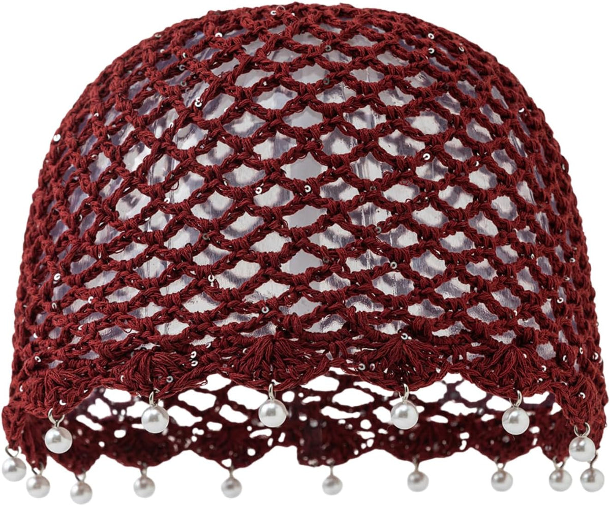 Julpsk Sombrero de ganchillo hecho a mano con ribete de perlas de v...