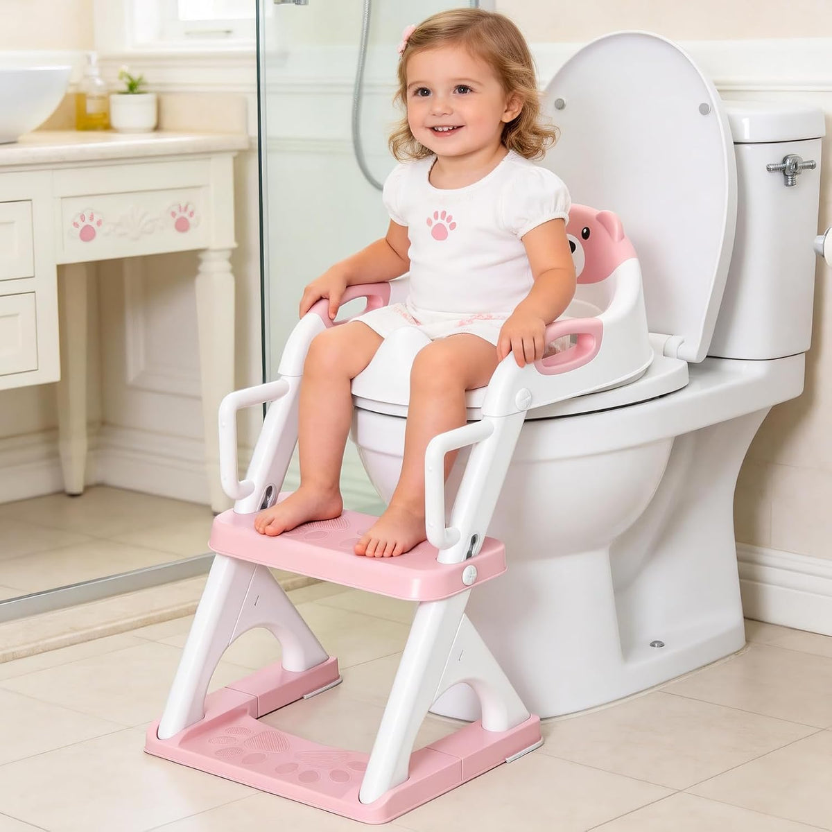 Reposabrazos de seguridad mejorados para asiento de inodoro 2 en 1...