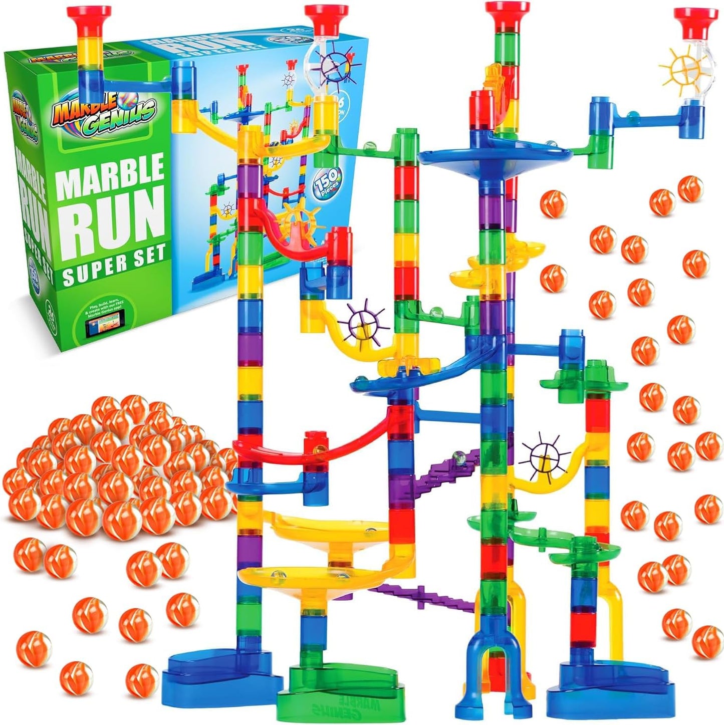 Juguete translúcido Marble Genius, 85 piezas + 15 canicas de vidrio