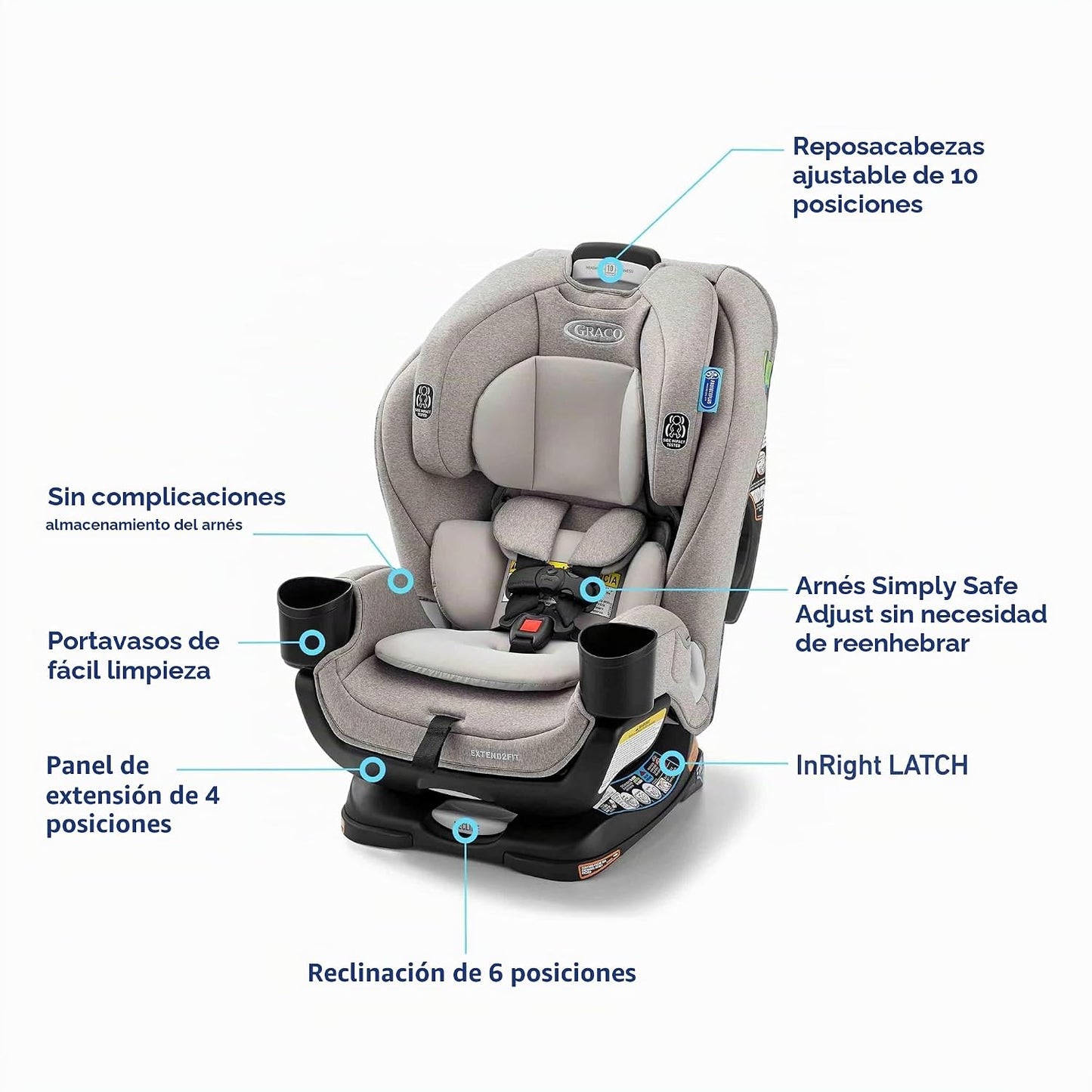Asiento de coche convertible Graco Extend2Fit 3 en 1 para bebé, ori...