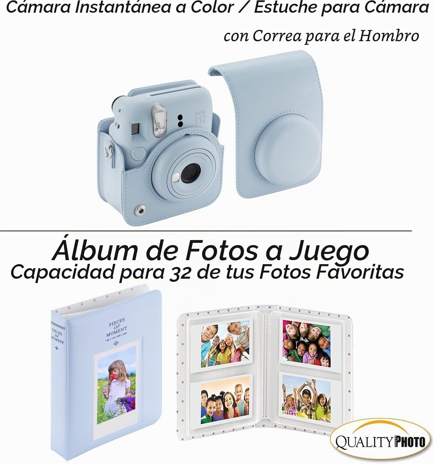 Fujifilm - Cámara instantánea Instax Mini 12 con estuche, calcomaní...