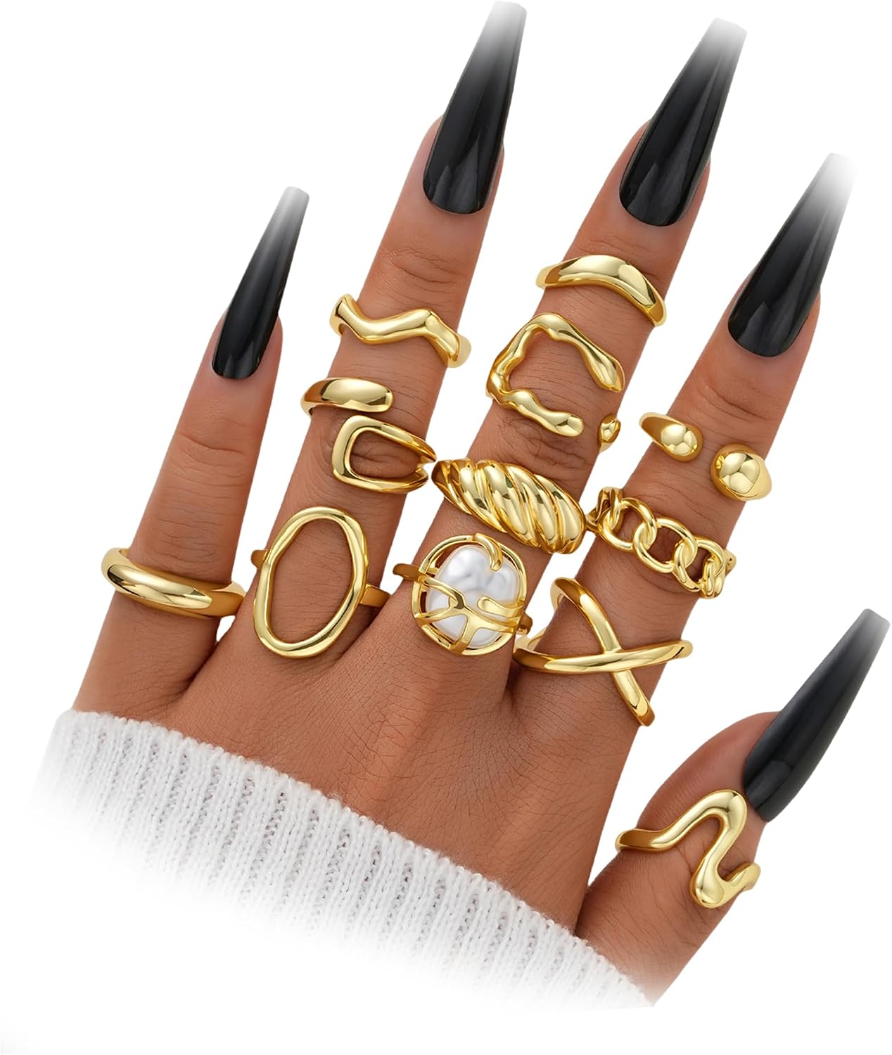 YEEZII Anillos Gruesos de Oro para Mujer Sin Deslustre, Anillo de P...