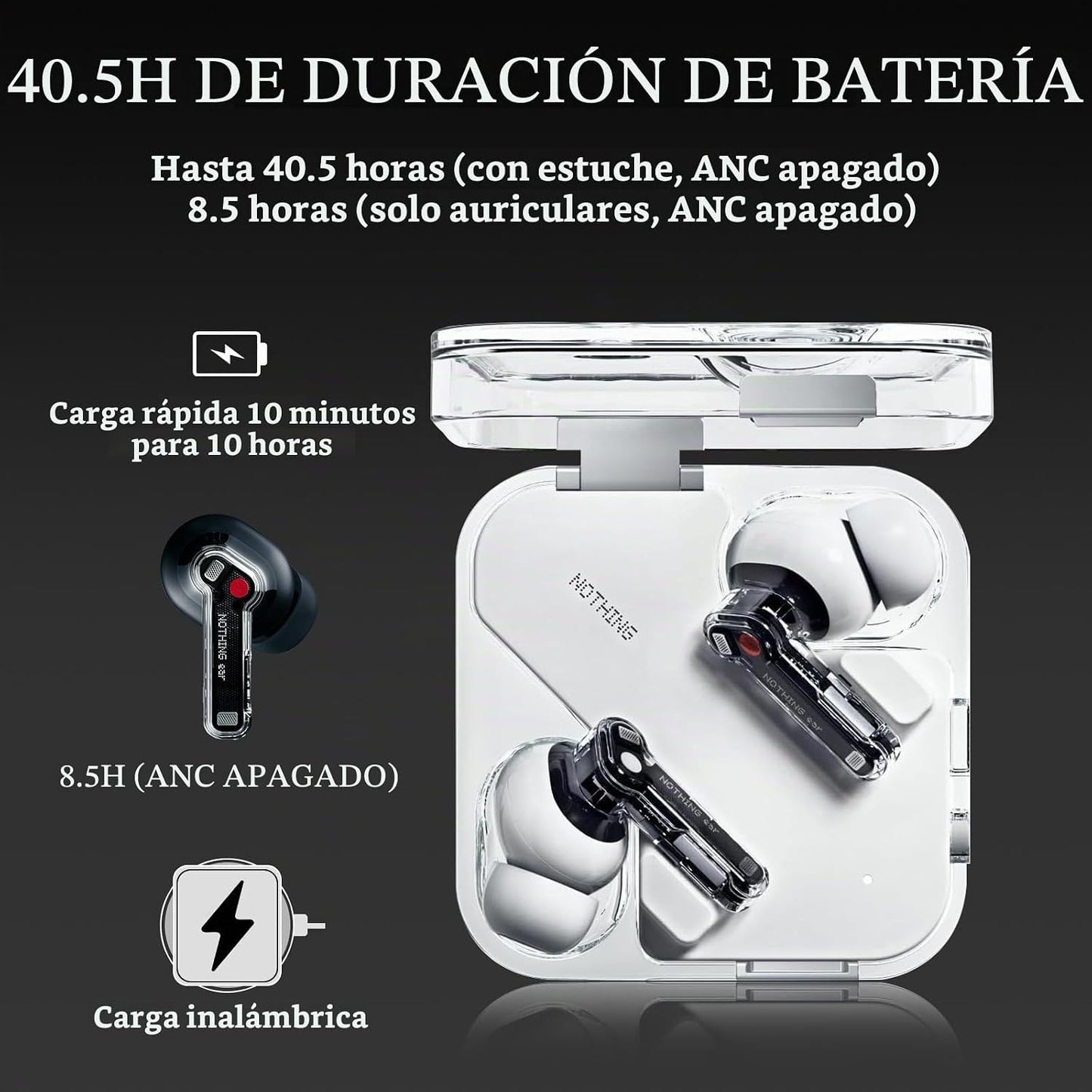 Nothing Ear - Auriculares inalámbricos Bluetooth, 45dB Cancelación...