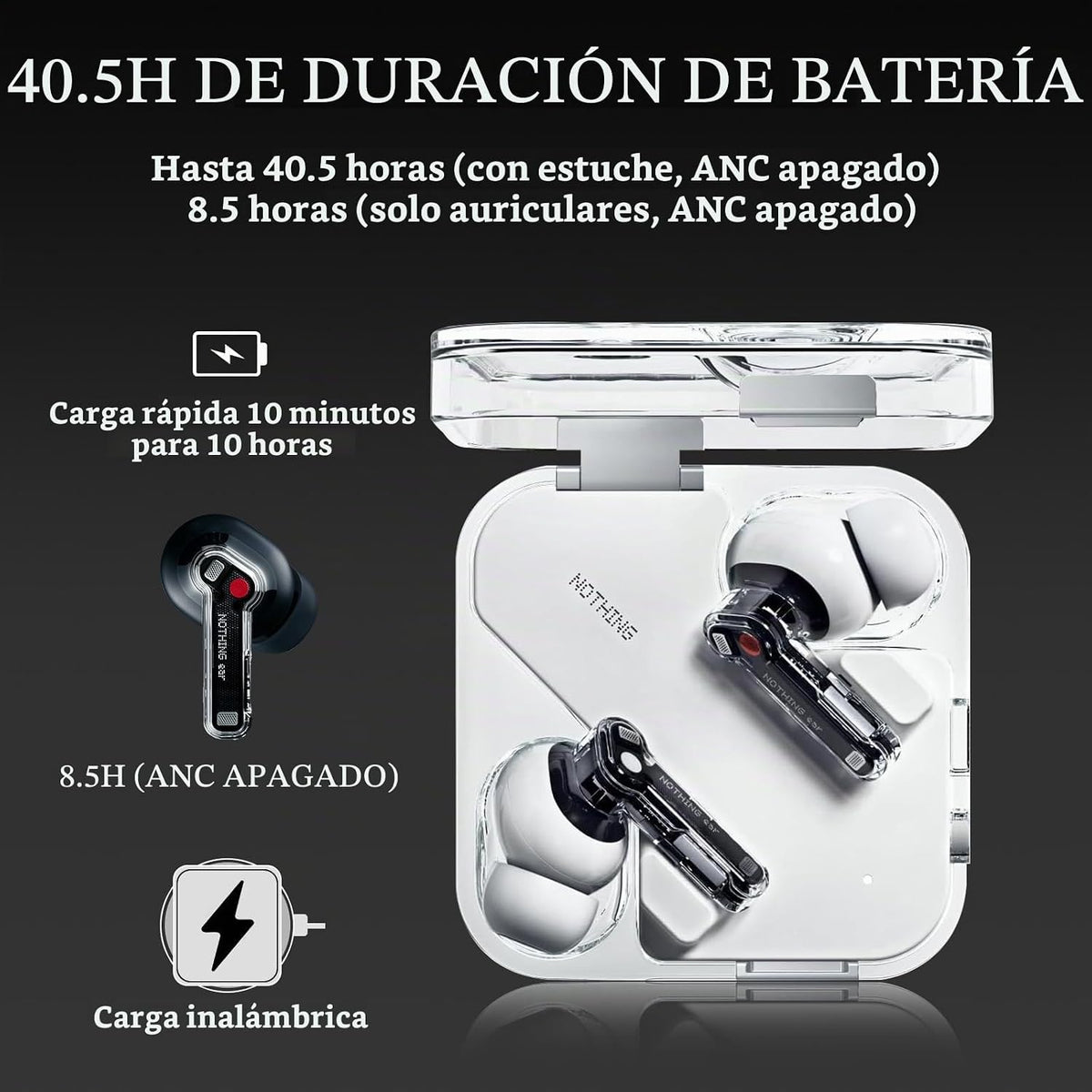 Nothing Ear - Auriculares inalámbricos Bluetooth, 45dB Cancelación...