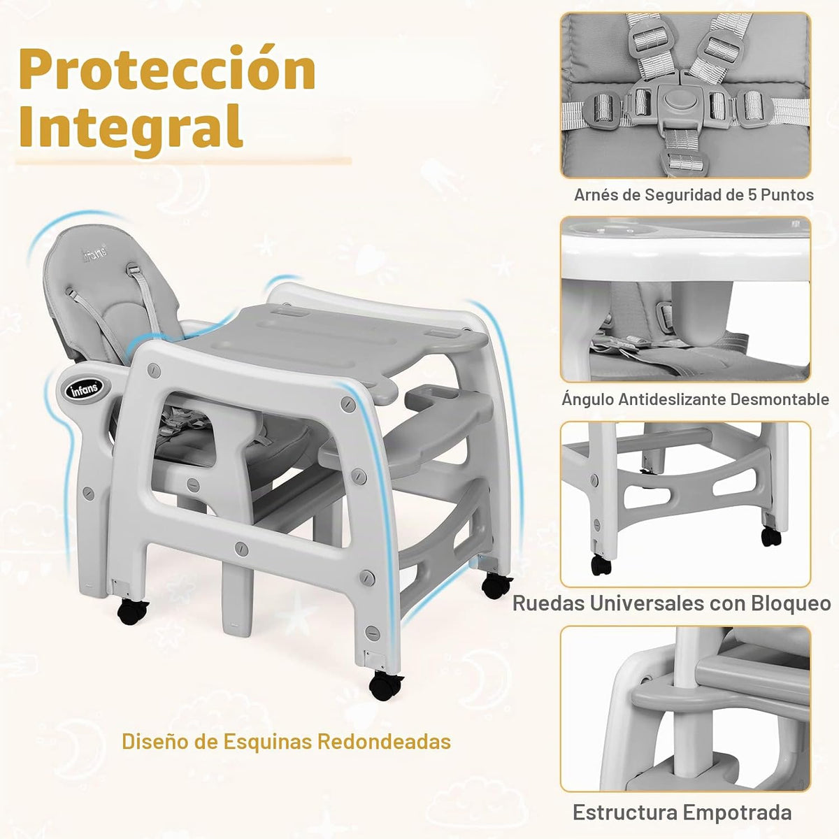 INFANS Silla alta 5 en 1 para bebé, juego de sillas convertibles pa...