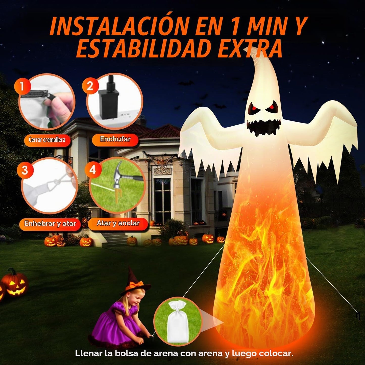 Fantasma inflable gigante de Halloween de 12 pies con luces LED de...