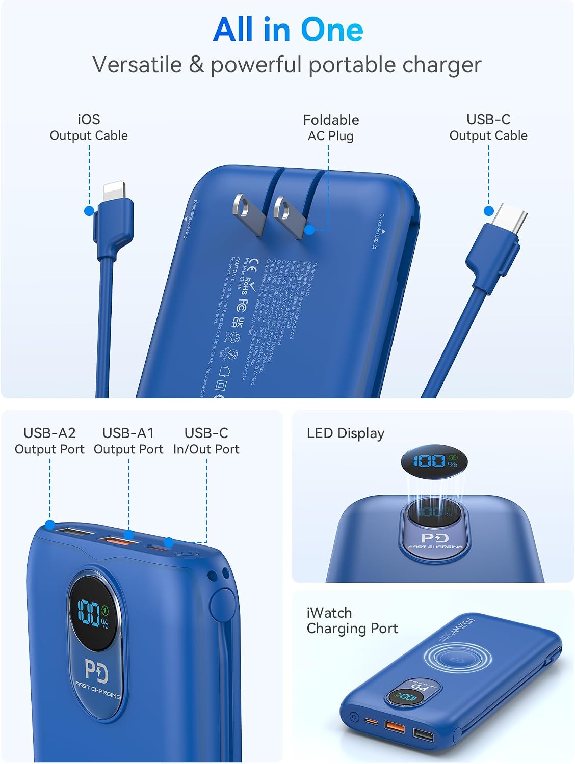 LENGSUM Cargador portátil, cargador de batería de carga rápida de 1...