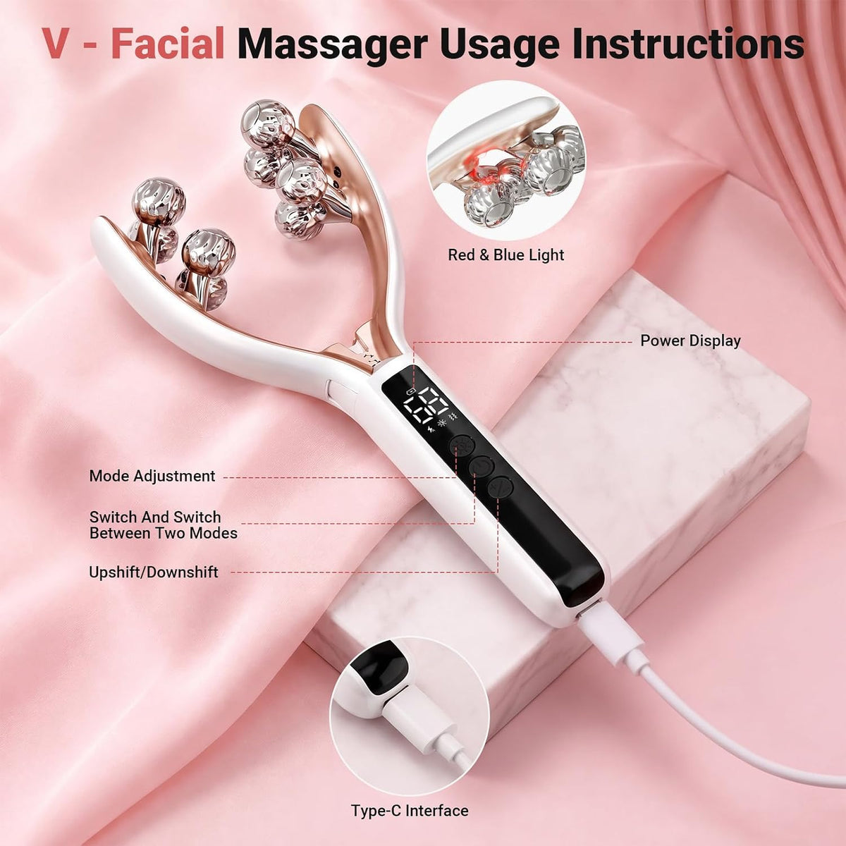 PEMUCEN Masajeador facial, rodillo facial Tmj y masajeador de mandí...