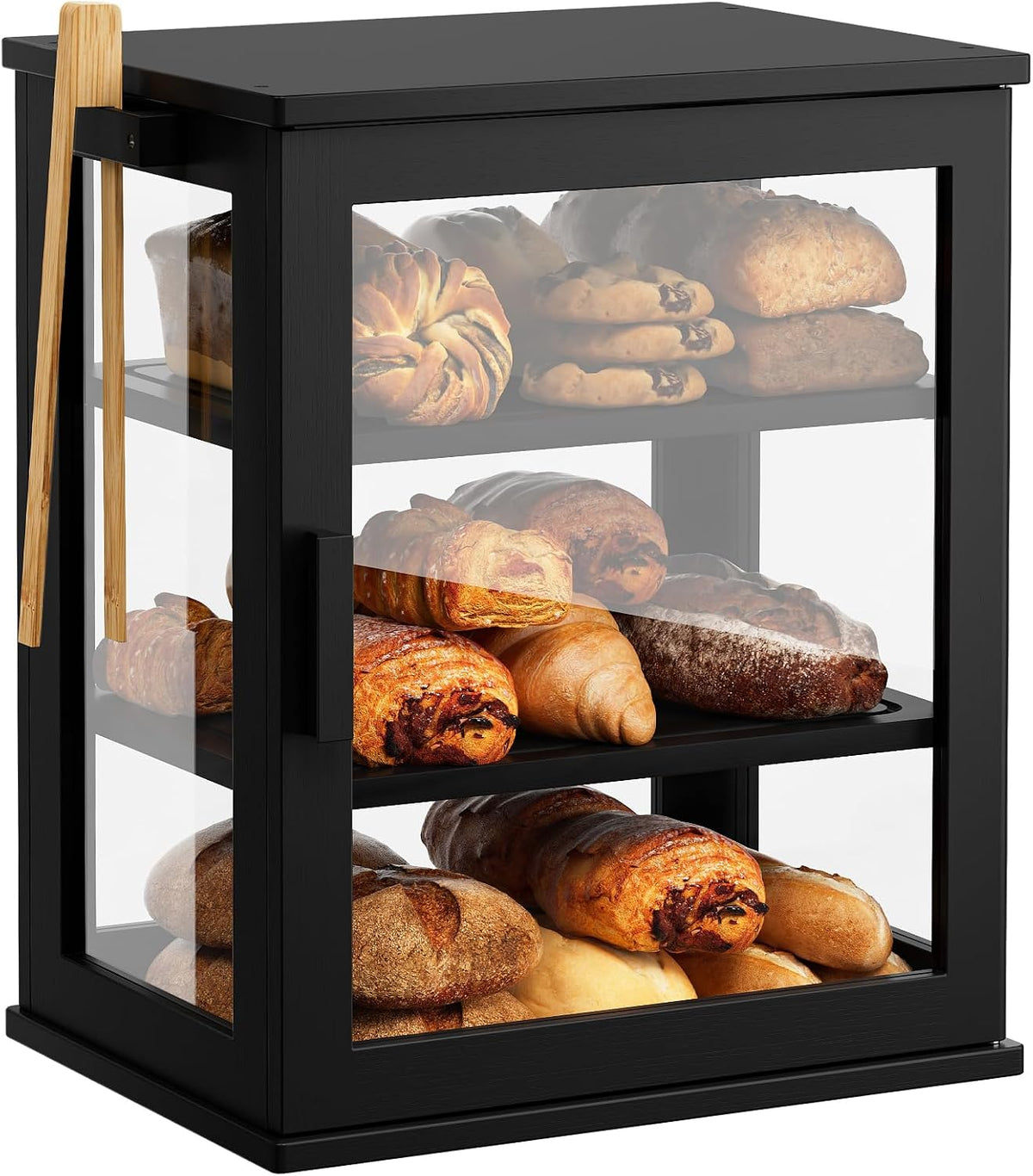 WOWLIVE Caja de Pan Negra para Encimera de Cocina, Contenedor de Al...