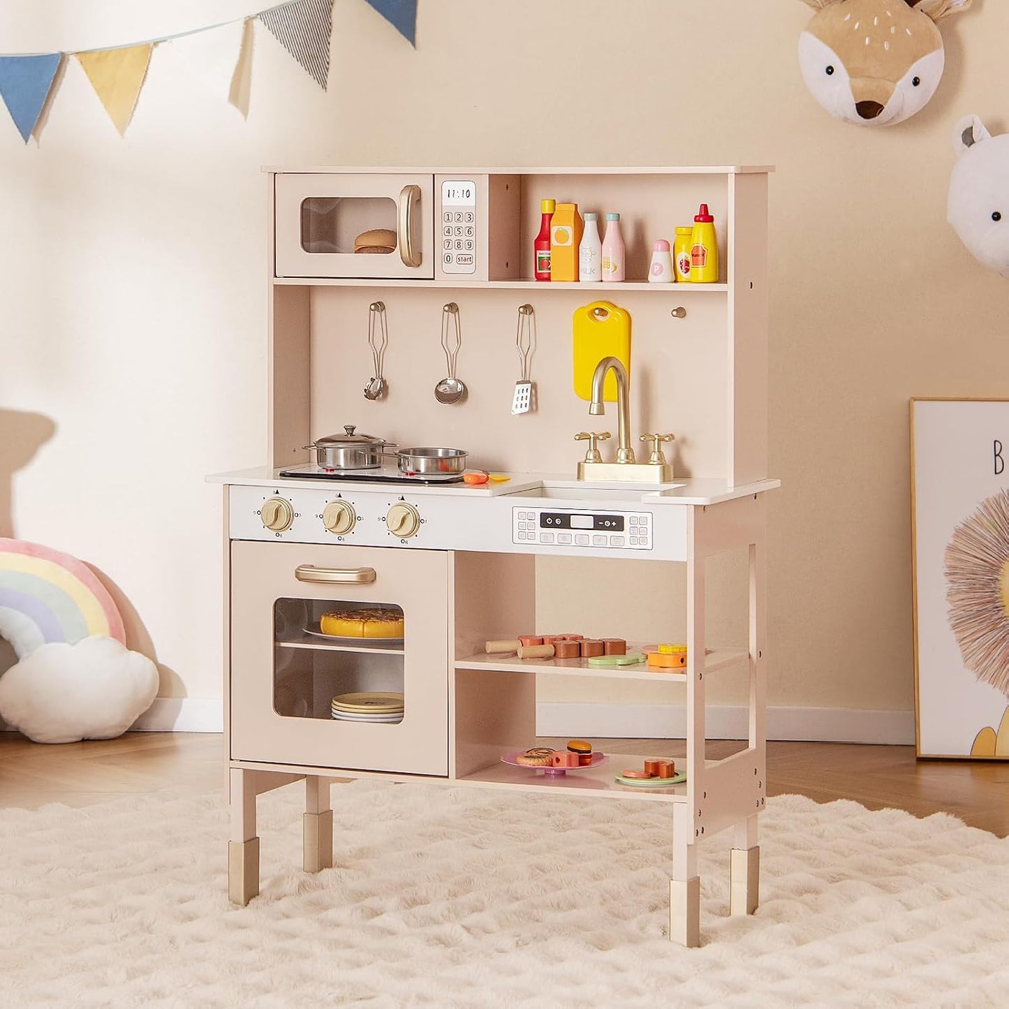 HONEY JOY Juego de cocina para niños, cocina de madera para niños p...