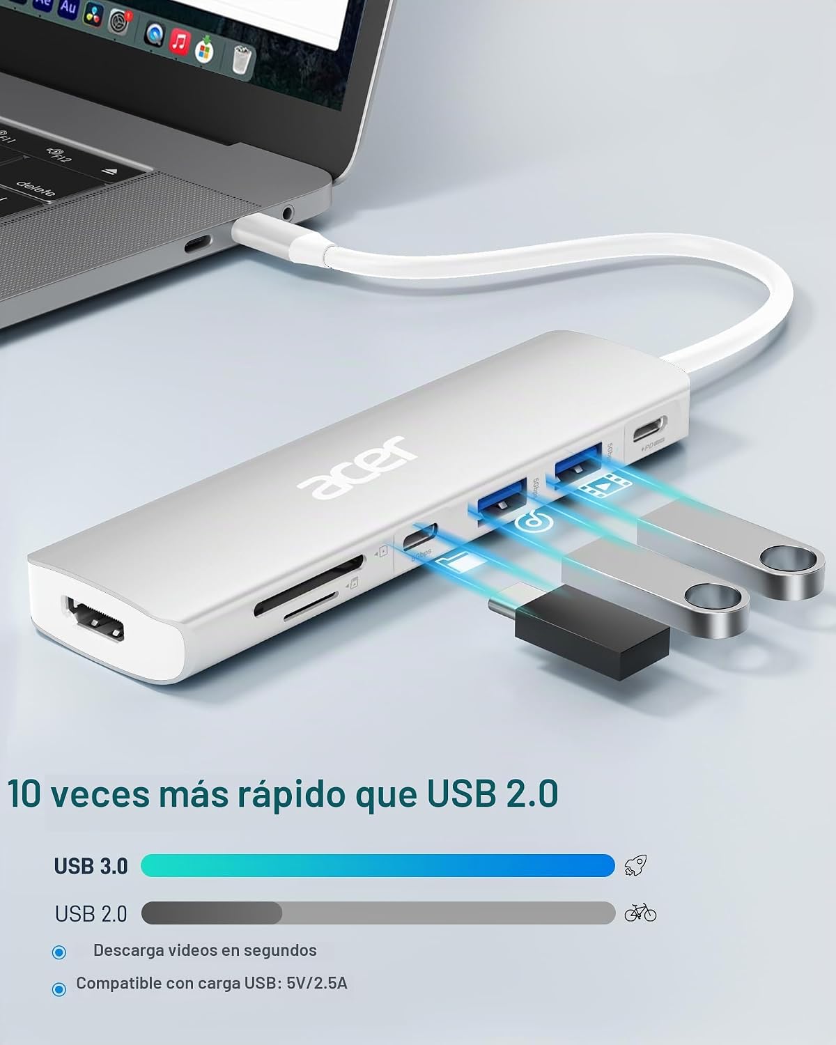 Acer USB C Dock, concentrador 7 en 1 USB-C a HDMI, 2 puertos USBA 3...