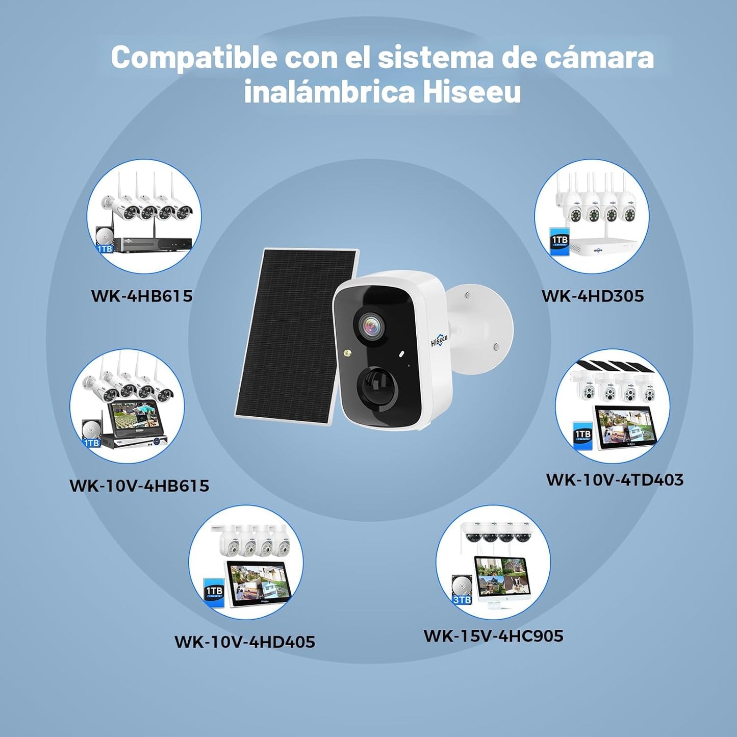 Hiseeu Cámaras de seguridad solar inalámbricas para exteriores, paq...