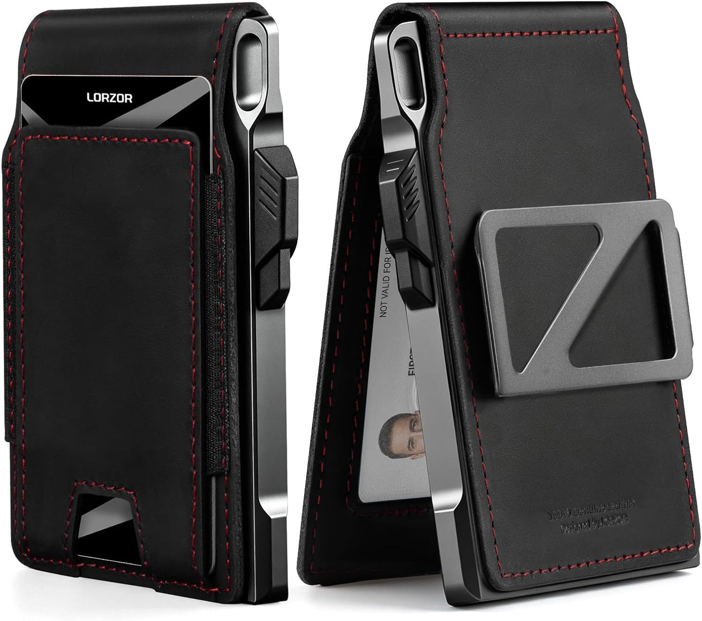 LORZOR Cartera táctica de piel auténtica para hombre, tarjetero des...