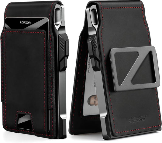 LORZOR Cartera táctica de piel auténtica para hombre, tarjetero des...