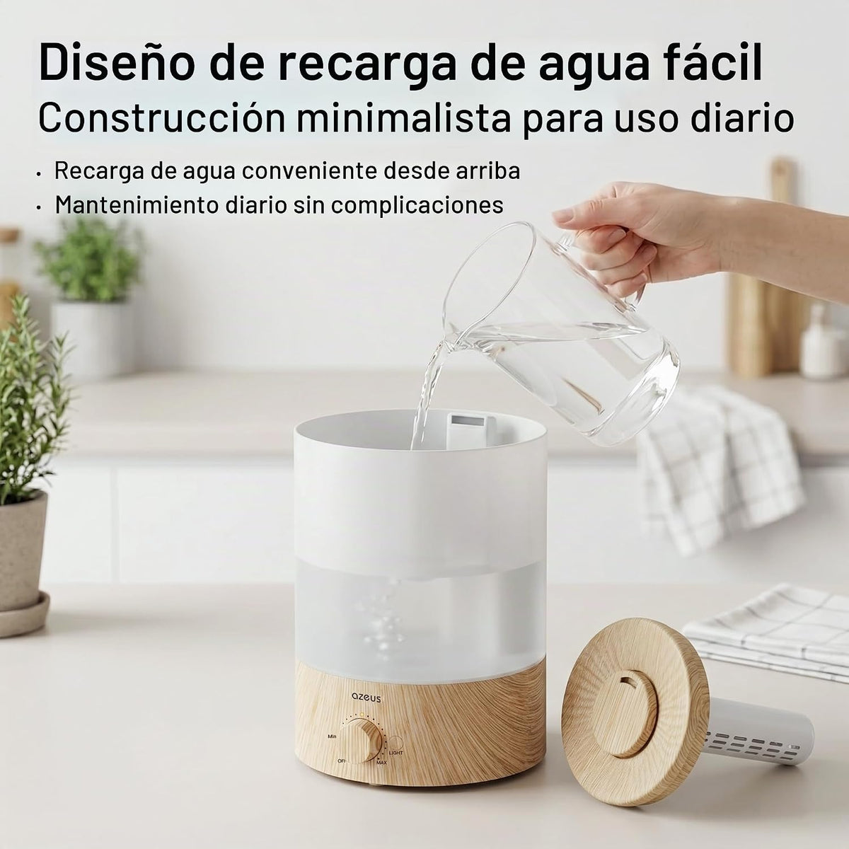 AZEUS Humidificador de niebla fría de 3.5L con luz nocturna de 7 co...
