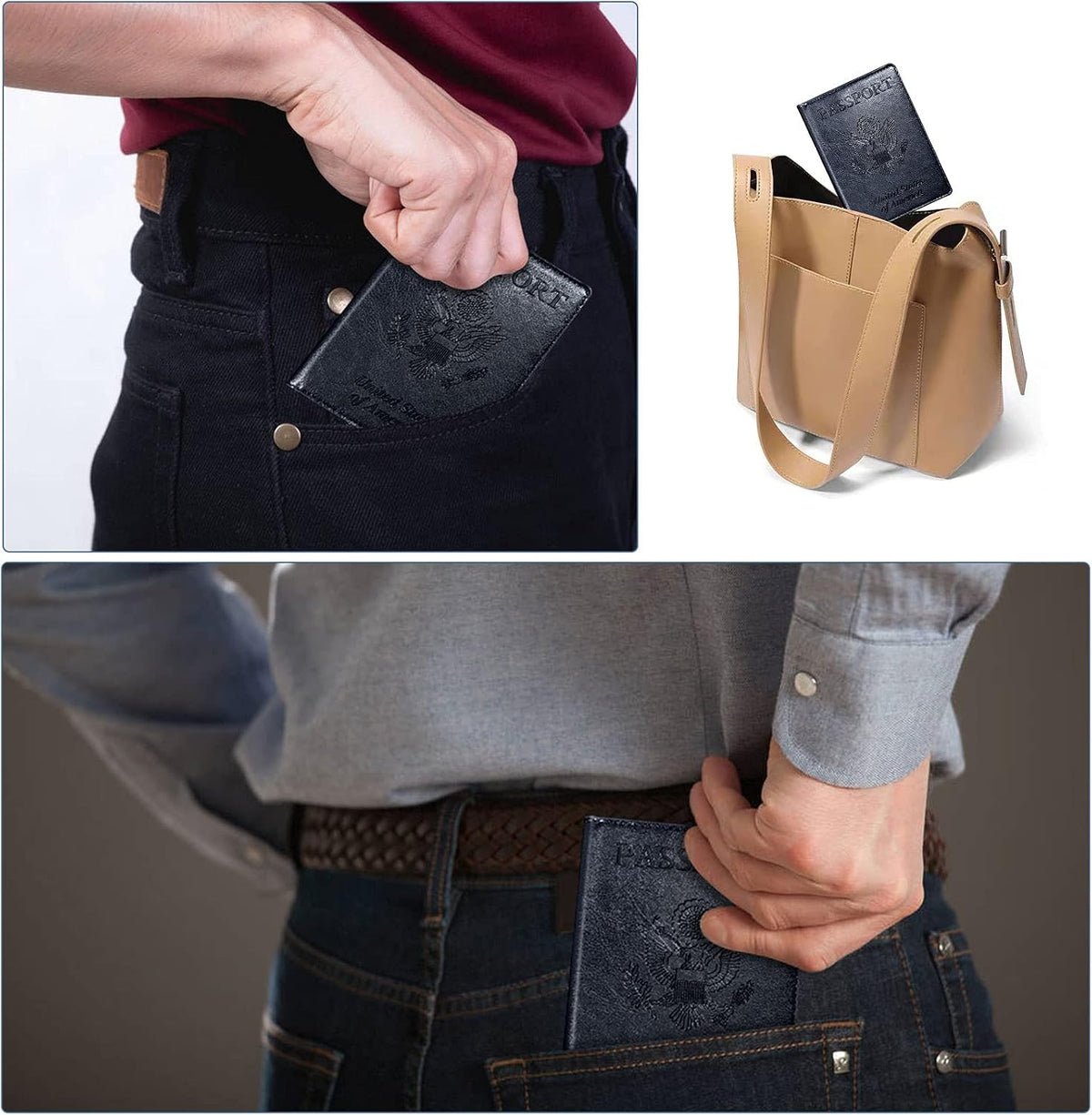 Funda para pasaporte con bloqueo RFID de piel, tarjetero con ranura...