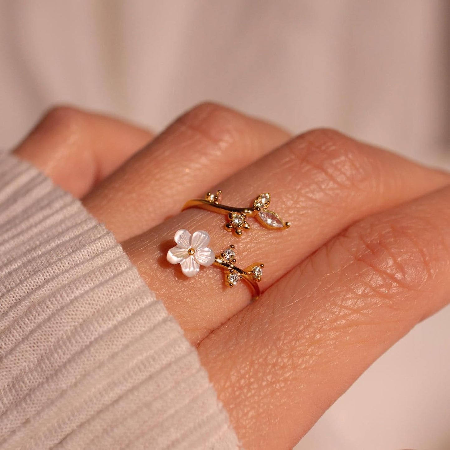JALZEMPL Anillos de piedra natal con flores para mujeres, gema no m...