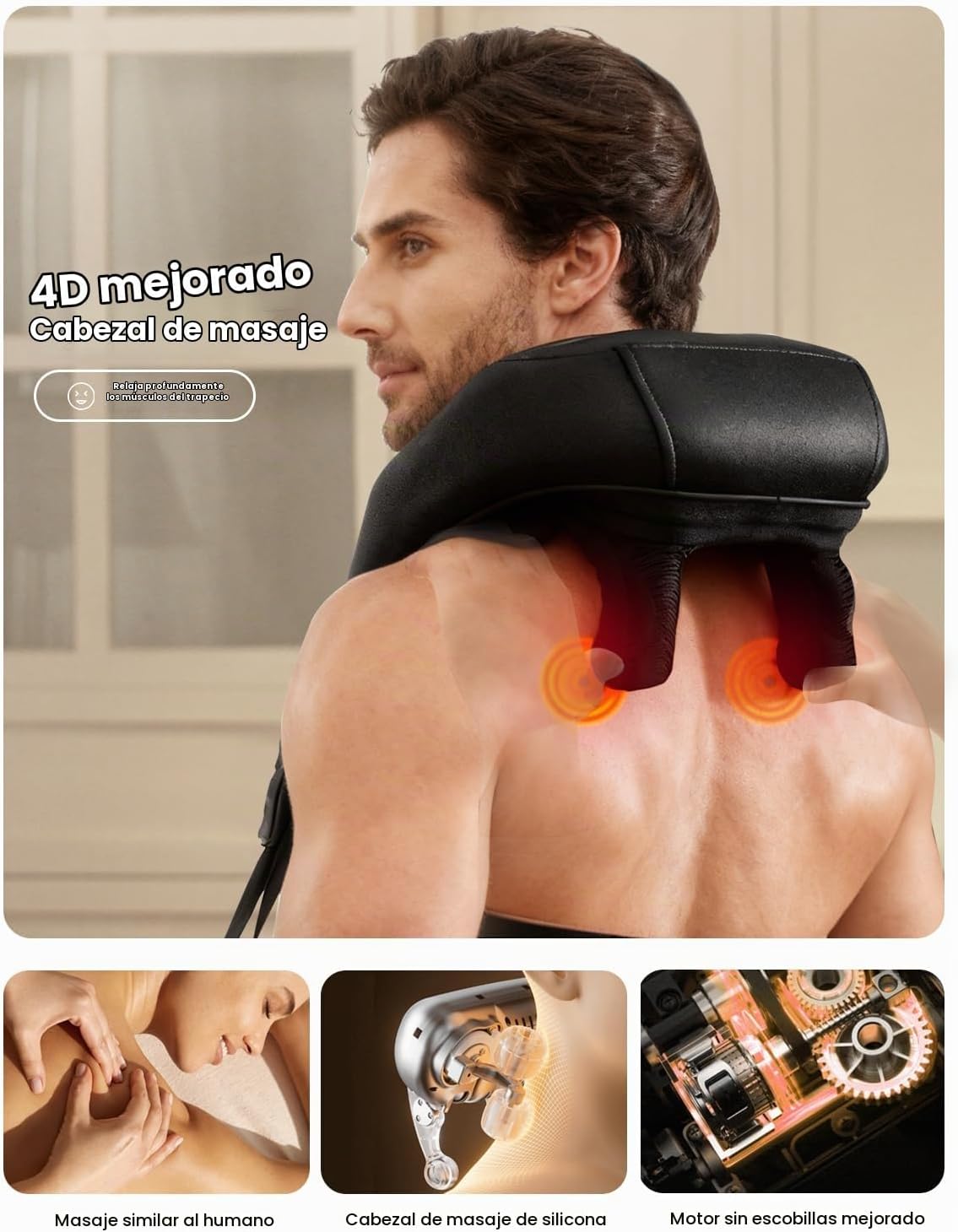 Shiatsu Masajeador de cuello con calor para aliviar el dolor de tej...