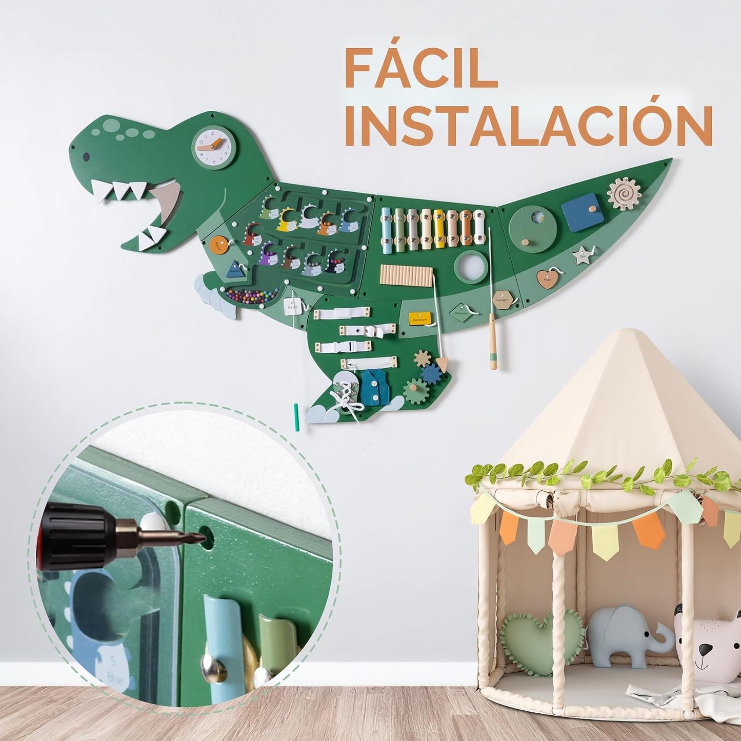 Tablero de actividades de dinosaurio para pared, panel de pared sen...
