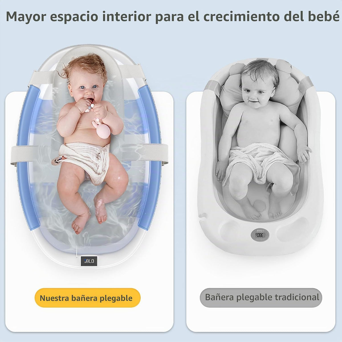 Bañera plegable para recién nacidos a niños pequeños de 0 a 36 mese...
