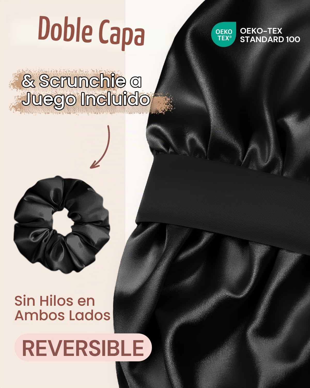 BONNET QUEEN - Gorro de satén de seda para dormir de doble capa con...